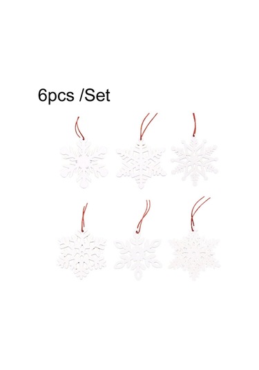 6 Adet / Takım Ahşap Kar Yılbaşı Ağacı Süsleri Beyaz