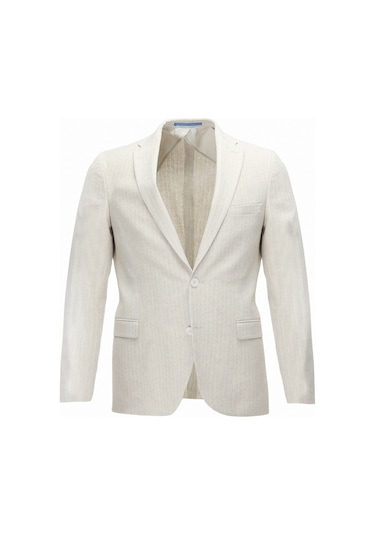 Kip Bej Çizgili Slim Fit Pamuk Karışımlı Ceket 001