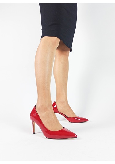 Kırmızı Renk Rugan Karnıyarık İnce Topuk Kadın Stiletto Kırmızı