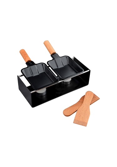 Youtek Paslanmaz Çelik Peynir Izgara Seti - 2 Izgara Tava + 2 Spatula + 2 Mum Tahta Saplı Siyah