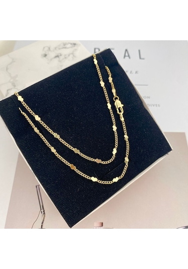 Pullu Kolye Kalpli Ezme Kadın Kolye Kararmaz Xuping 45cm 14 Ayar Gold Gold