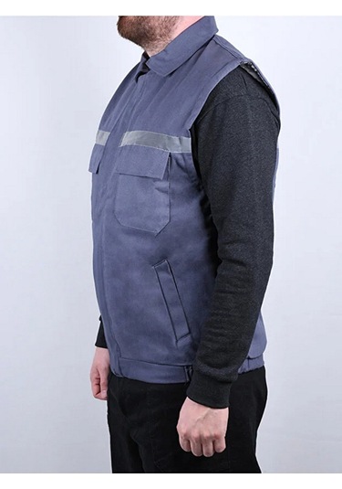 Erkek Reflektörlü Kalın Gabardin Kumaş Kışlık Iş Ve Çalışma Yeleğ Gri