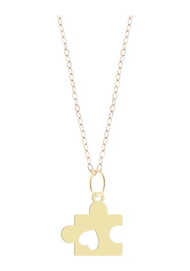 14 Ayar Altın Plakalı Yapboz Ve Kalp Motifli Yıl Dönümü Hediyesine Özel Altın Kolye-840 Yapboz Ve Kalp