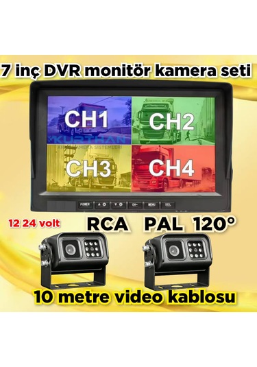 2 Adet Metal Kasa Ledli Kamera Ve 7 İnç Dvr Monitör Seti 12 - 24 V 256 Gb