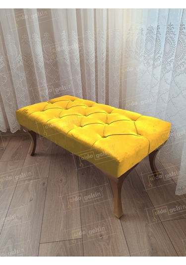 Kapitoneli Ayak Ucu Kapı Önü Antre Bench Puf Gold Ayak 120 45 Sarı