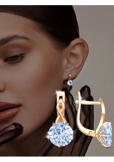 Asj 925 Ayar Gümüş Taşlı Altın Küpeler 15444451 Açık Mavi