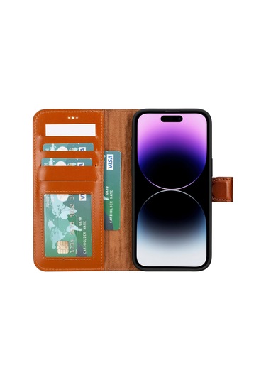 İphone 15 Pro Çıkarılabilir Deri Cüzdan Kılıf