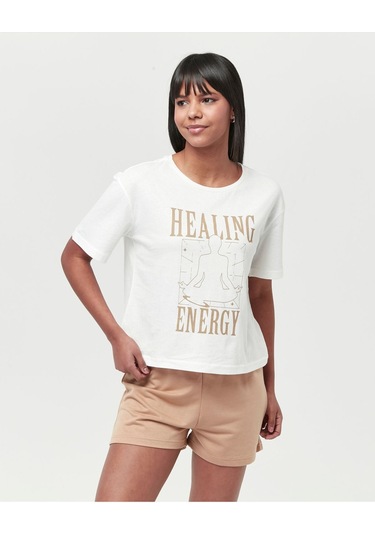 Bella Dossi Pamuklu Kısa Kollu Baskılı Kadın Şortlu Pijama Takımı Beyaz