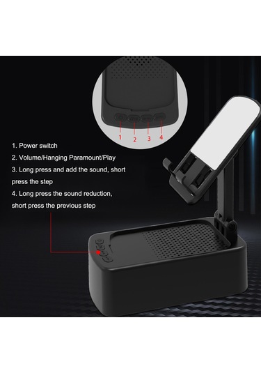 Wezone Masaüstü Üçlü Fon Tutucu: Bluetooth Hoparlör, Usb Şarj, 1500mah Pil, Bluetooth 5.0, Mikrofonlu, Katlanabilir Siyah Siyah