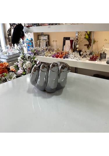 Dekoratif Biblo El Seramik Gümüş Renk