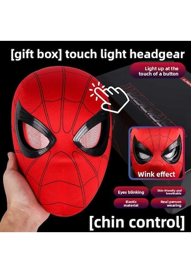 Spider-man Elektrikli Otomatik Göz Kırpan Maske Dokunmatik Model, Işıklı Kırmızı Başlık Kırmızı