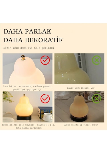 Techtic Masa Lambası Dokunmatik Şarjlı Armut Lamba 3 Modlu