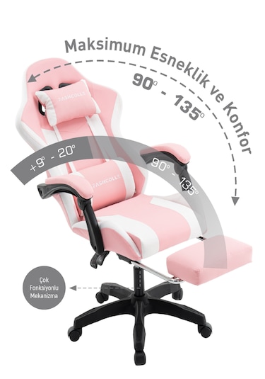 Fashcolle Pink Star Işıklı - Masaj Özellikli Oyuncu Koltuğu Pembe-beyaz