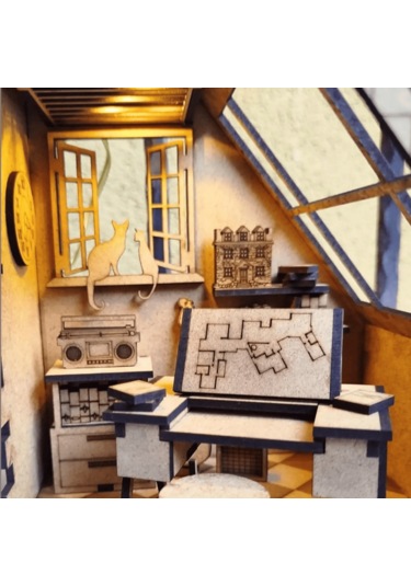 Mini Study Room Ahşap Maket Seti Dıy Book Nook Çalışma Odası Kitaplık Dekoru