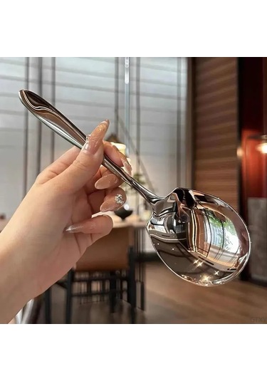 Kangvka Gümüş Renkli Paslanmaz Çelik Salata Kaşığı, Büyük Boy, Ev/festivite Servisi, Konforlu Tutamak, 1 Adet Gümüş
