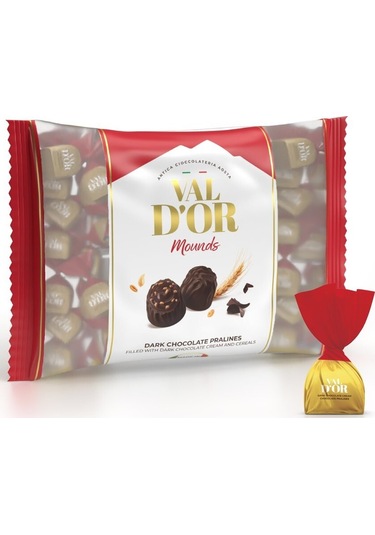 Val D Or Tahıl Patlaklı Bitter Çikolata Kreması Dolgulu Mounds Çikolata 500 Gr. 1 Kırmızı Poşet