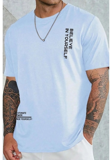 Erkek Belive İn Yourself Baskılı Oversize Tshirt Bebemavi Bebek Mavisi
