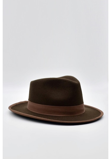 Vintage Erkek Fedora Fötr Şapka Panama İngiliz Trilby Kasket Kahve - Kahverengi Koyu Koyu Kahverengi