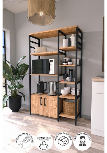 Mutfak Standı 2 Kapaklı 8 Raflı Kahve Köşesi Mutfak Rafı Mutfak Bangosu Brezilya Çam