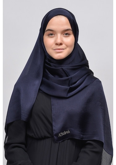 Altobeh Janjan Şık Parlak Saten Dokulu Kadın Tesettür Abiye Şifon Şal - Lacivert