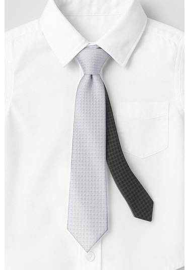 Gri Çift Taraflı İnce Çocuk Kravatı Gri