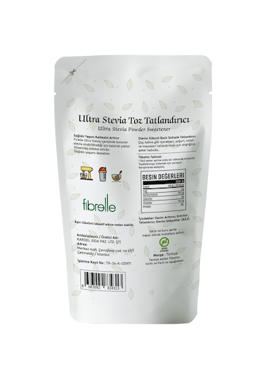 Fibrelle Ultra Stevialı Tatlandırıcı  100 g 1 Paket
