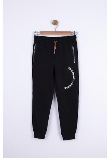 Erkek Çocuk Beli Paçası Lastikli Yanlardan Fermuarlı Warm Eşofman Altı-13405-siyah Siyah