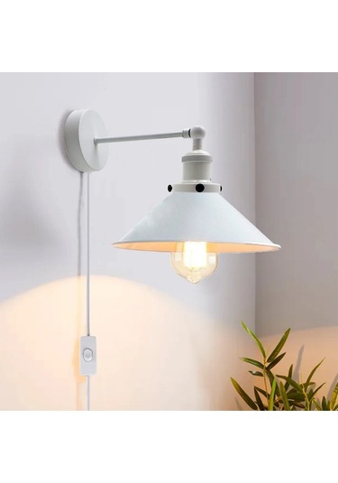 Riolight Retro,vintage,rustik Beyaz Hareketli Başlık Kablolu Fişli Duvar Aplik Şapka Çapı:23cm Rio Light