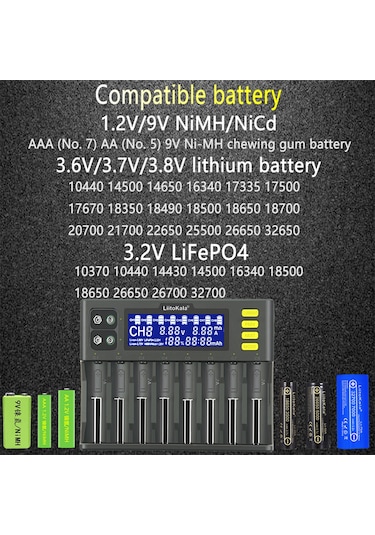 Liitokala Lii-s8 Pil Şarj Cihazı Li-ion 3.7v Nimh 1.2v Li-fepo4 3.2v Imr 3.8v Şarj Cihazı İçin 18650 26650 21700 26700 Aa Aaa