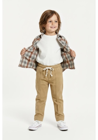 Kiremit Ekoseli Gömlekli 3 Lü Takım Bej