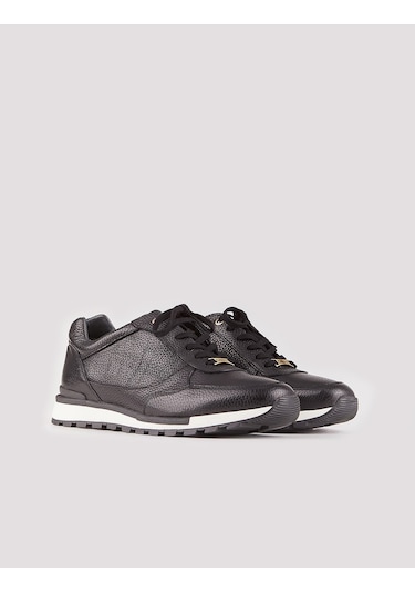 Hakiki Deri Siyah Bağcıklı Erkek Spor Ayakkabı-Siyah (521641476) Siyah