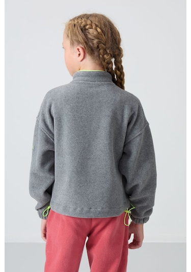 Tommy Life Gri Melanj Kalın Yumuşak Dokulu Standart Fit Nakışlı Polar Kız Çocuk Sweatshirt - 75157 Gri Melanj