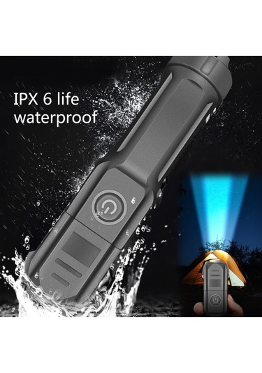 Güçlü Işık El Feneri Usb Şarj Edilebilir El Feneri Taşınabilir Ultra Parlak Uzun Menzilli Dış Mekan Ev Led Işık Siyah