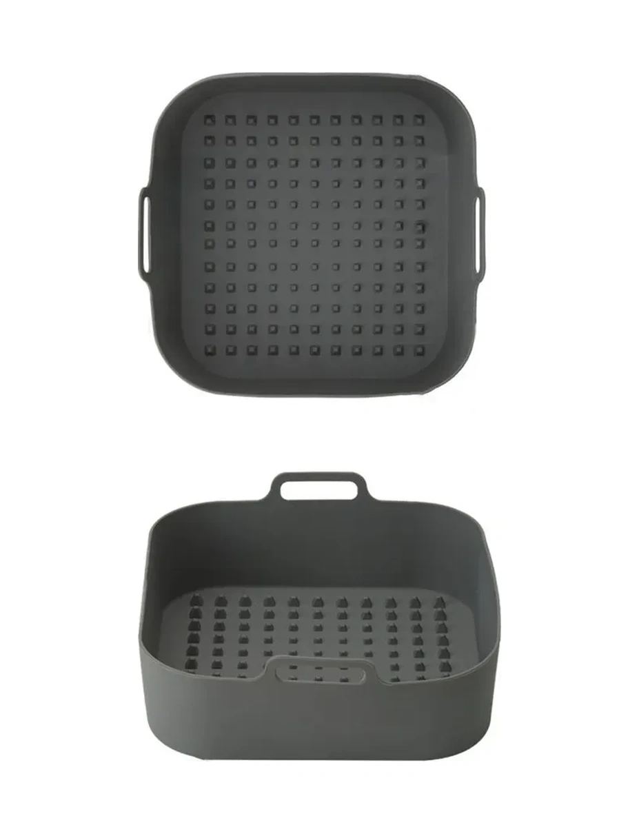Konesam Gri Silikon Hava Fritöz Tablası - 20cm Kare, Anti Yapışkan, Yıkama Makinesine Uygun, Fırın/steamer Uyumlu, Koli Korumalı