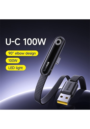 Pazly Baseus Mvp 3 1m 100w Usb'den Type-c'ye 90 Derece Dirsek Naylon Örgülü Veri Kablosu