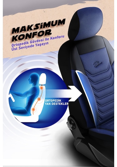 Mavi Panda Peru Serisi Pike Kumaş Ön İki Oto Koltuk Kılıfı