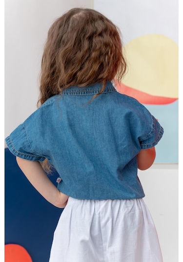 Kız Çocuk Denim Kısa Gömlek - İndigo İndigo