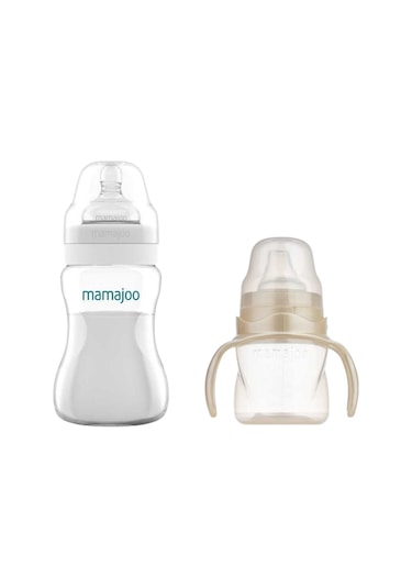 Mamajoo Antikolik Biberon 250 ml & Antikolik Akıtmaz Alıştırma Bardağı 160 ml – Pearl