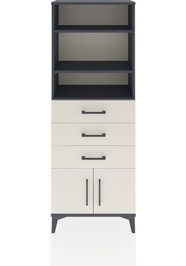 Arges Dolap 3 Raflı 3 Çekmeceli 2 Kapaklı 60x30x163 Antrasit-aytaşı Antrasit