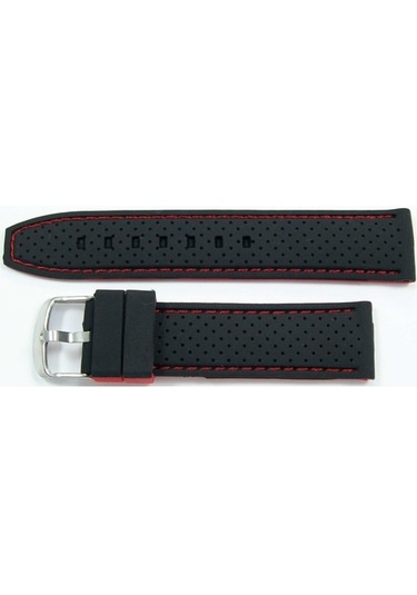 22Mm Kırmızı Dikişli Siyah Kauçuk Silikon Spor Saat Kordonu Kayış