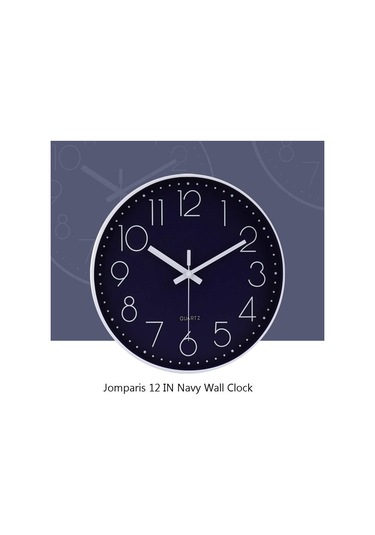 Primepickings 12 Inç Sessiz Geçmeyen Pille Çalışan Kaliteli Kuvars Yuvarlak Duvar Saati Lacivert Renk Modern A