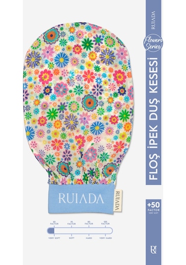 Flowers Series 50 Factor %100 Floş Ipek Ince Banyo Duş Kesesi Peeling Eldiveni Blue