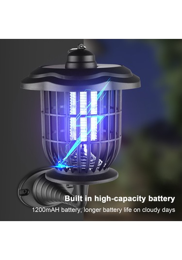 Qingmipy Güneş Enerjili Hareket Sensörlü Sinek Öldürücü Bahçe Aydınlatma Lambası, Su Geçirmez Siyah
