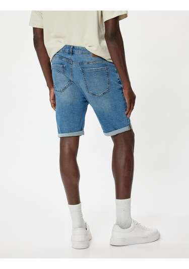 Koton Oversize Kot Şort Bermuda Cep Detaylı Pamuklu Orta İndigo 4sam40093nd İndigo