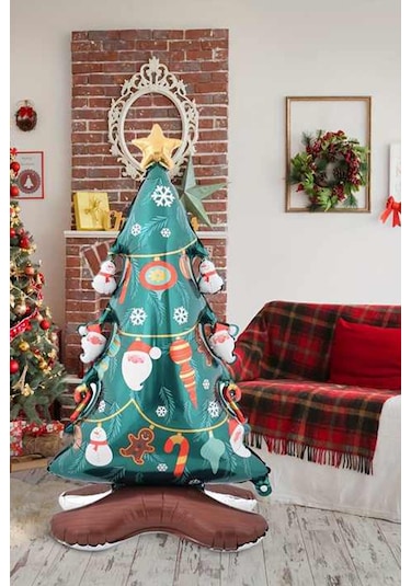 Kardan Adam Desenli Ayaklı Çam Ağacı Folyo Balon 58x120 Cm 1
