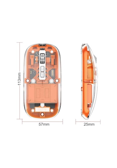 Mouse Fare Kablosuz Mouse Fare Şarjlı Bluetooth Sessiz 5 Tuşlu Şeffaf Standart