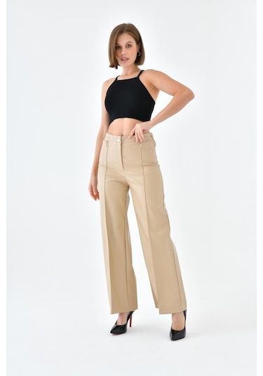 Ftz Women Kadın Deri Pantolon Beige 30634-beige Bej