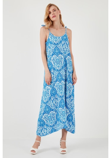 Lela Regular Fit Ip Askılı Uzun Bayan Elbise 5865732 Mavi