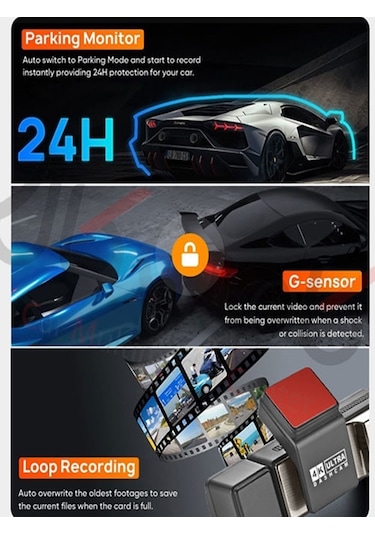 Kingline A3 Model 4k Gps ,wifi Ve Gece Görüşlü 3 Kameralı Araç Kamerası