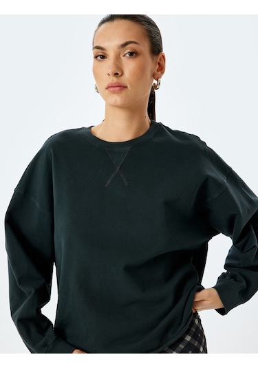 Koton Pamuklu Bisiklet Yaka Uzun Kollu Oversize Sweatshirt Antrasit 5sak10200ek Antrasit